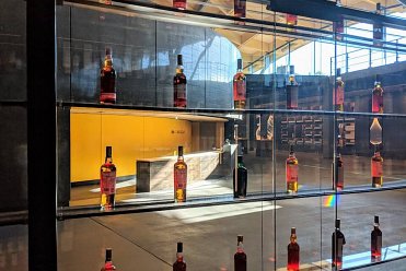 Close up of whisky display cases at the Macallan Whisky Distillery